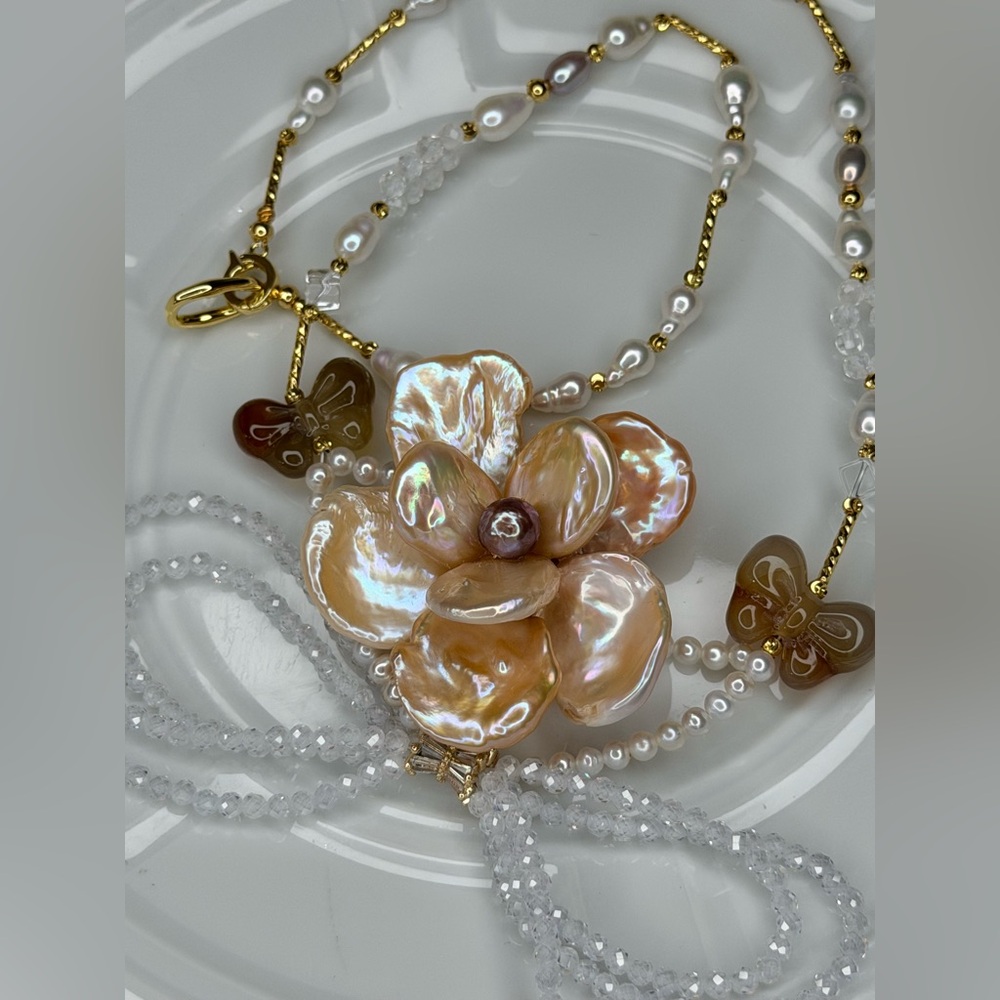 Handmade Premium Freshwater Huge Flower 🌺 Braided Agate Necklace